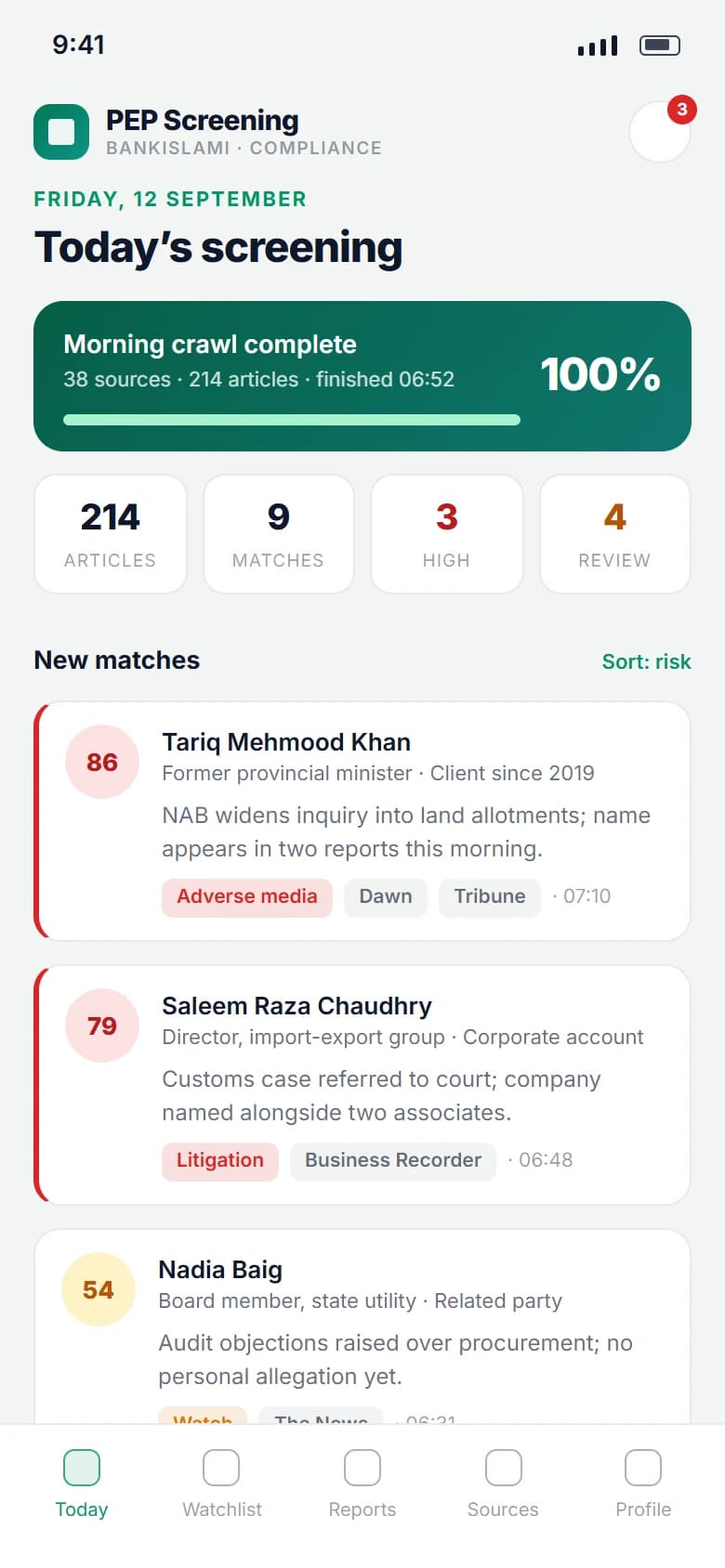 BankIslami PEP Screening on a phone