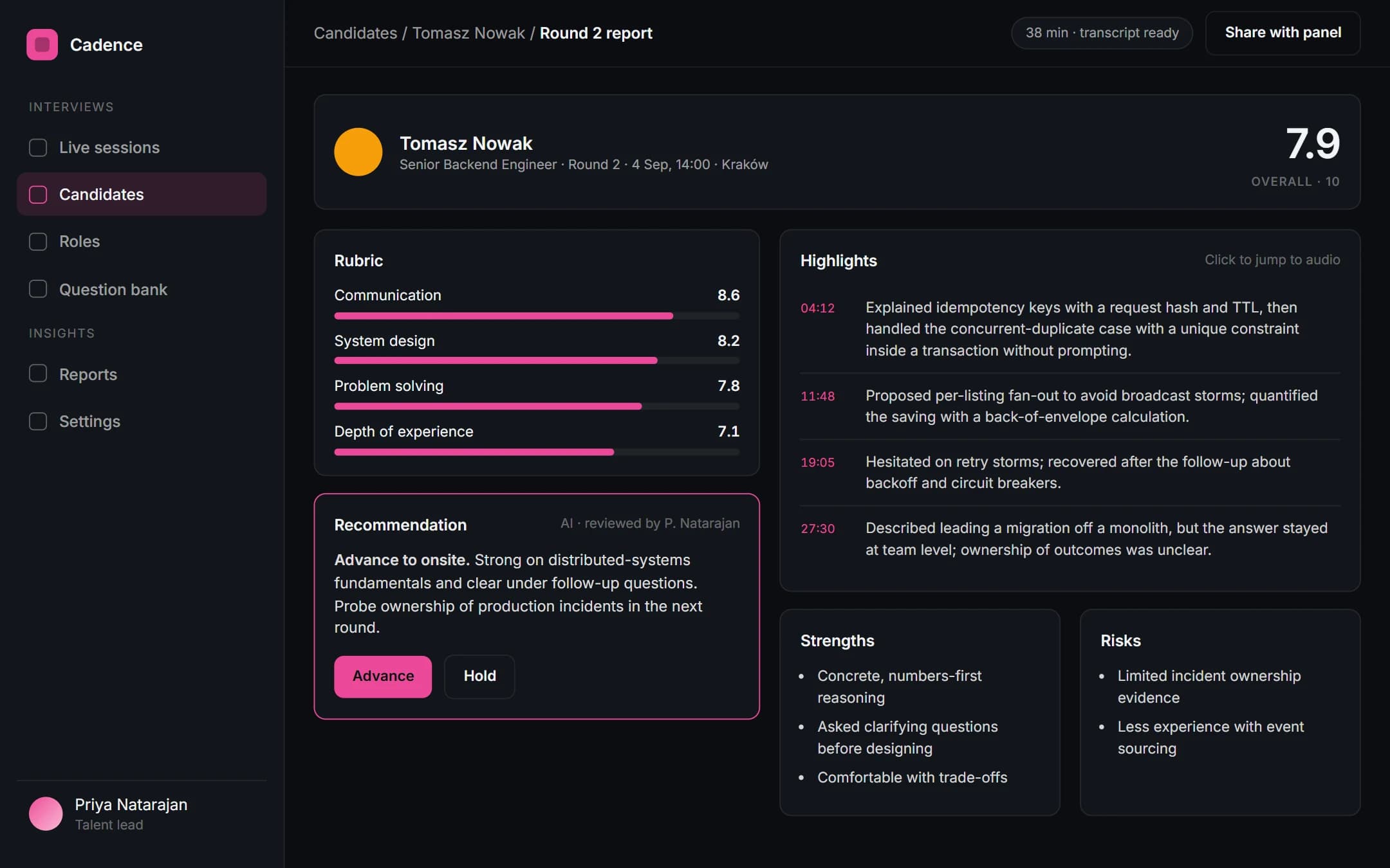 Realtime Voice Interview Assistant: Interview report on a laptop