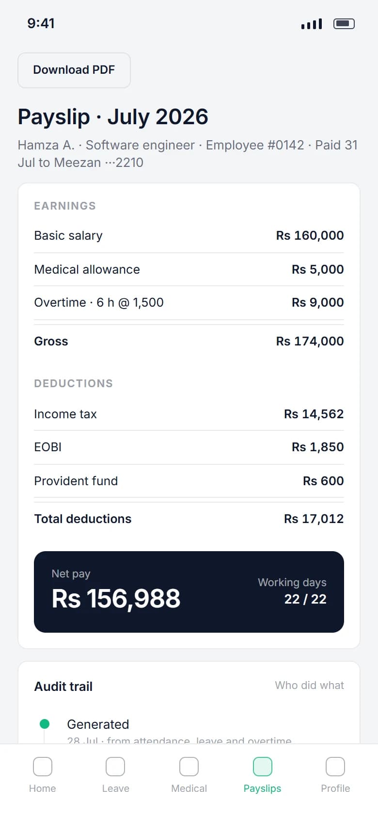 Bitsmiths HRM: Payslip on a phone