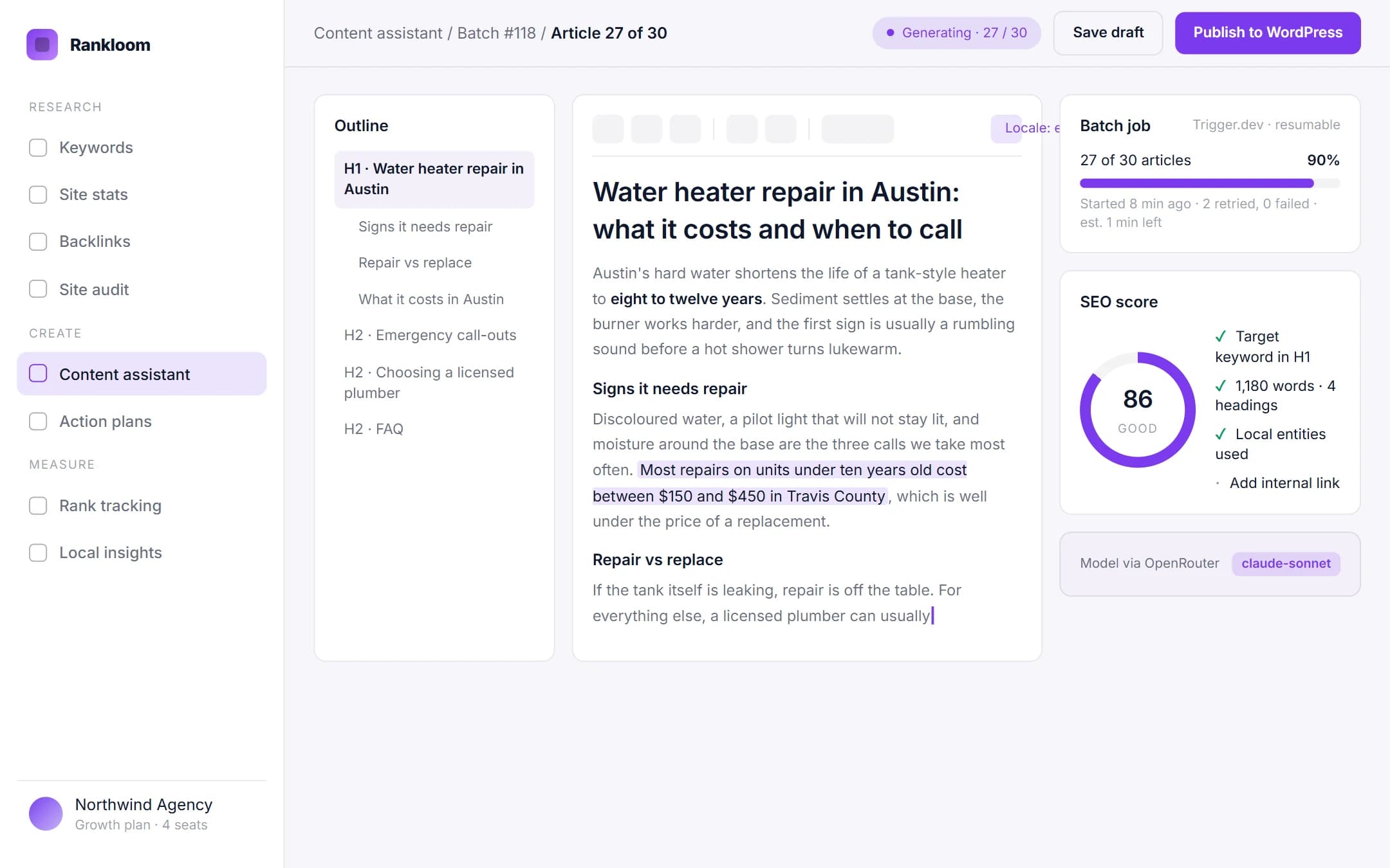 Rankloom: Content assistant on a laptop
