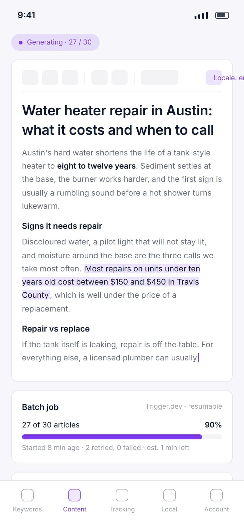Rankloom: Content assistant on a phone